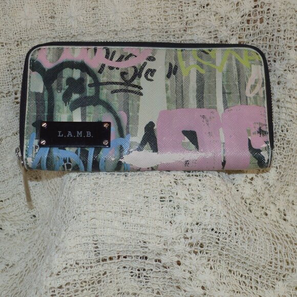 L.A.M.B. Zip Around Wallet Paint Spill Graffiti